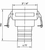 100 mm vapour recovery coupler — Alternative hose-tail configuration: height 182 mm; tail diameter 77 mm shown.
