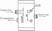 Bouton d’arrêt d’urgence pneumatique — Référence des orifices pneumatiques et des trous de fixation
