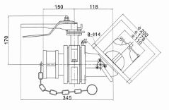 80 mm bottom valve with butterfly valve and male-coupler outlet — Original dimensional reference; verify dimensions before manufacture