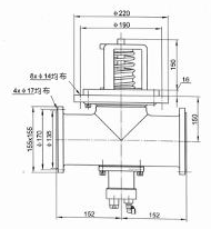100 mm 三通气动衬 PTFE 底阀 — FT-PTFE-120 三通安装及法兰尺寸。